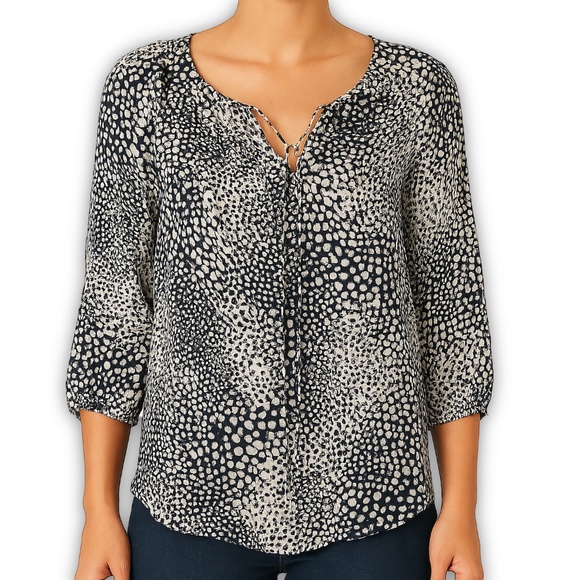 Talbots Floral Tie Neck Blouse Blue Smocked Boho Cottagecore Size Medium - Picture 10 of 10